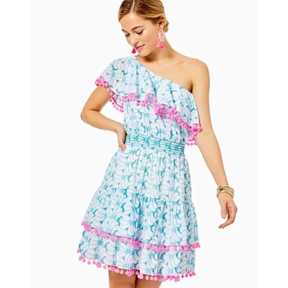 NWT size L Lilly Pulitzer Addilyn dress in Bermuda blue tropical eyelet